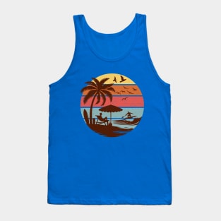 Vintage Surfing Beach Tropical Summer Retro Sunset Surfer Tank Top